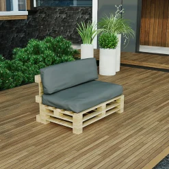 Coussins Palette Déhoussable Imperméable LOT BANANAIR 120x80cm/120x40cm Gris foncé