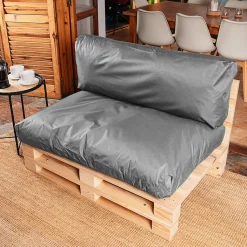 Coussins Palette Déhoussable Imperméable LOT BANANAIR 120x80cm/120x40cm Gris foncé