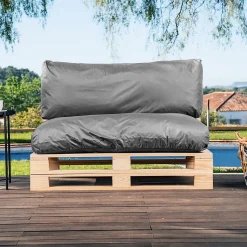 Coussins Palette Déhoussable Imperméable LOT BANANAIR 120x80cm/120x40cm Gris foncé