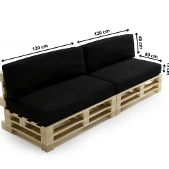 Coussins Palette Déhoussable Imperméable LOT x2 BANANAIR 120x80cm/120x40cm Noir