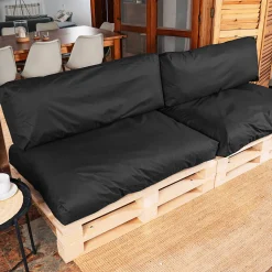 Coussins Palette Déhoussable Imperméable LOT x2 BANANAIR 120x80cm/120x40cm Noir