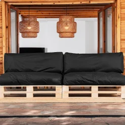 Coussins Palette Déhoussable Imperméable LOT x2 BANANAIR 120x80cm/120x40cm Noir