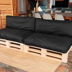 Coussins Palette Déhoussable Imperméable LOT x2 BANANAIR 120x80cm/120x40cm Noir