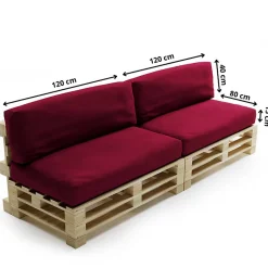 Coussins Palette Déhoussable Imperméable LOT x2 BANANAIR 120x80cm/120x40cm Rouge