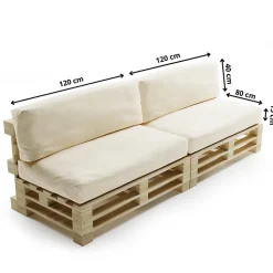 Coussins Palette Déhoussable Imperméable LOT x2 BANANAIR 120x80cm/120x40cm Beige