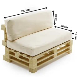 Coussins Palette Déhoussable Imperméable LOT BANANAIR 120x80cm/120x40cm Beige