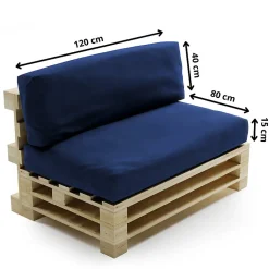 Coussins Palette Déhoussable Imperméable LOT BANANAIR 120x80cm/120x40cm Bleu