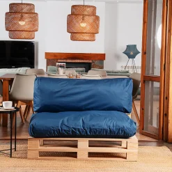 Coussins Palette Déhoussable Imperméable LOT BANANAIR 120x80cm/120x40cm Bleu