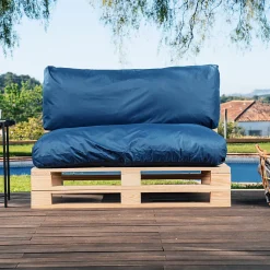 Coussins Palette Déhoussable Imperméable LOT BANANAIR 120x80cm/120x40cm Bleu