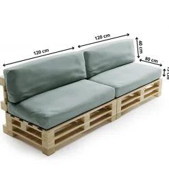Coussins Palette Déhoussable Imperméable LOT x2 BANANAIR 120x80cm/120x40cm Gris clair
