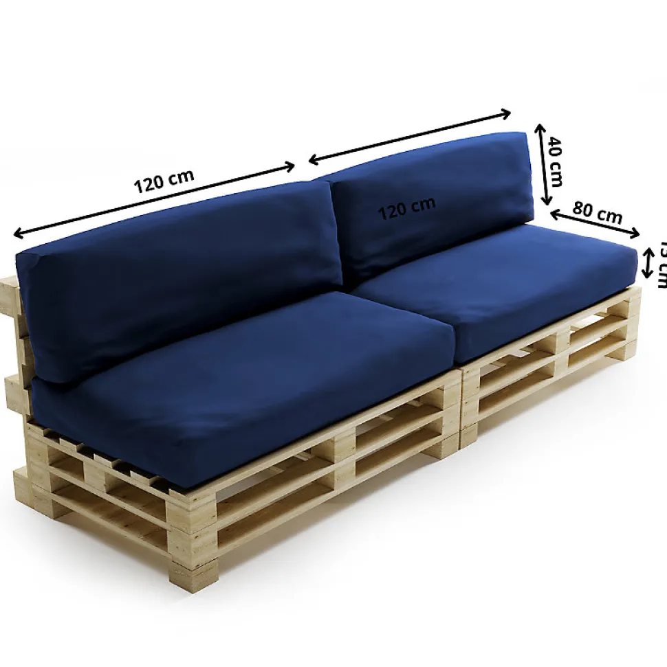 Coussins Palette Déhoussable Imperméable LOT x2 BANANAIR 120x80cm/120x40cm Bleu