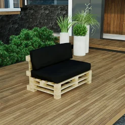Coussins Palette Déhoussable Imperméable LOT BANANAIR 120x80cm/120x40cm Noir