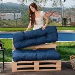 Coussins palette lot en polyester BANANAIR 120x80x15 cm bleu