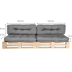 Coussins Palette lot x2 en polyester BANANAIR 120x80cm/120x40cm Gris