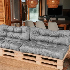 Coussins Palette lot x2 en polyester BANANAIR 120x80cm/120x40cm Gris