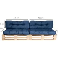 Coussins Palette lot x2 en polyester BANANAIR 120x80cm/120x40cm Bleu