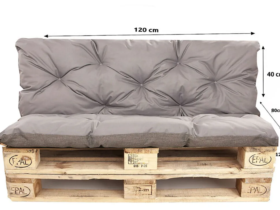 Coussins palettes 120x80 / 120x40cm coussins de palette Gris, coussins de canapé de jardin, coussin palette exterieur