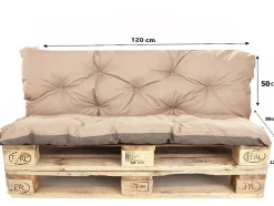 Coussins palettes 120x80 / 120x50cm coussins de palette Beige, coussins de canapé de jardin, coussin palette exterieur