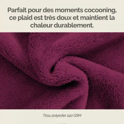 Couverture, plaid polaire 150 x 200 cm en flanelle ultra doux - Prune - Vivezen