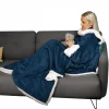 Couverture polaire, plaid intégral avec manches et poche - 140 x 210 cm - Sherpa et flanelle - Adulte - Bleu - Vivezen