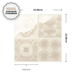 Crédence Adhésive Cuisine et Salle de Bain x4 - Carrelage Mural Smart Tiles, Beige - 22,86 x 22,86cm