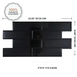 Crédence Adhésive Cuisine et Salle de Bain x2 - Carrelage Mural Smart Tiles, Noir - 57,3 x 27,64cm