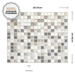 Crédence Adhésive Cuisine et Salle de Bain x4 - Carrelage Mural Smart Tiles, Gris, Blanc et Beige - 25,91 x 23,11cm