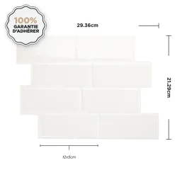 Crédence Adhésive Cuisine et Salle de Bain x4 - Carrelage Mural Smart Tiles, Blanc - 29,36 x 21,29cm