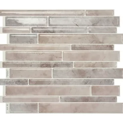 Crédence Adhésive Cuisine et Salle de Bain x4 - Carrelage Mural Smart Tiles, Beige et Gris - 29,34 x 24,46cm