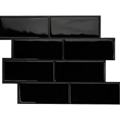 Crédence Adhésive Cuisine et Salle de Bain x4 - Carrelage Mural Smart Tiles, Noir - 29,36 x 21,29cm