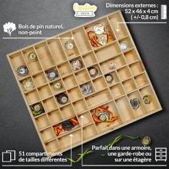 Creative Deco Vitrine Murale Petite Etagere Bois Non Peint - 51 Compartiments - 52 x 46 x 5 cm - Vitrine pour Collection Figurine