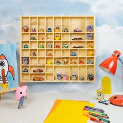 Creative Deco Vitrine Murale Petite Etagere Bois Non Peint - 51 Compartiments - 52 x 46 x 5 cm - Vitrine pour Collection Figurine