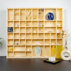 Creative Deco Vitrine Murale Petite Etagere Bois Non Peint - 51 Compartiments - 52 x 46 x 5 cm - Vitrine pour Collection Figurine