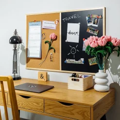 Creative Home 90x60cm Tableau Liege Mural, Tableau Magnétique Aimanté et Tableau Noir - Inclus Éponge, Aimants, Craie et Punaises