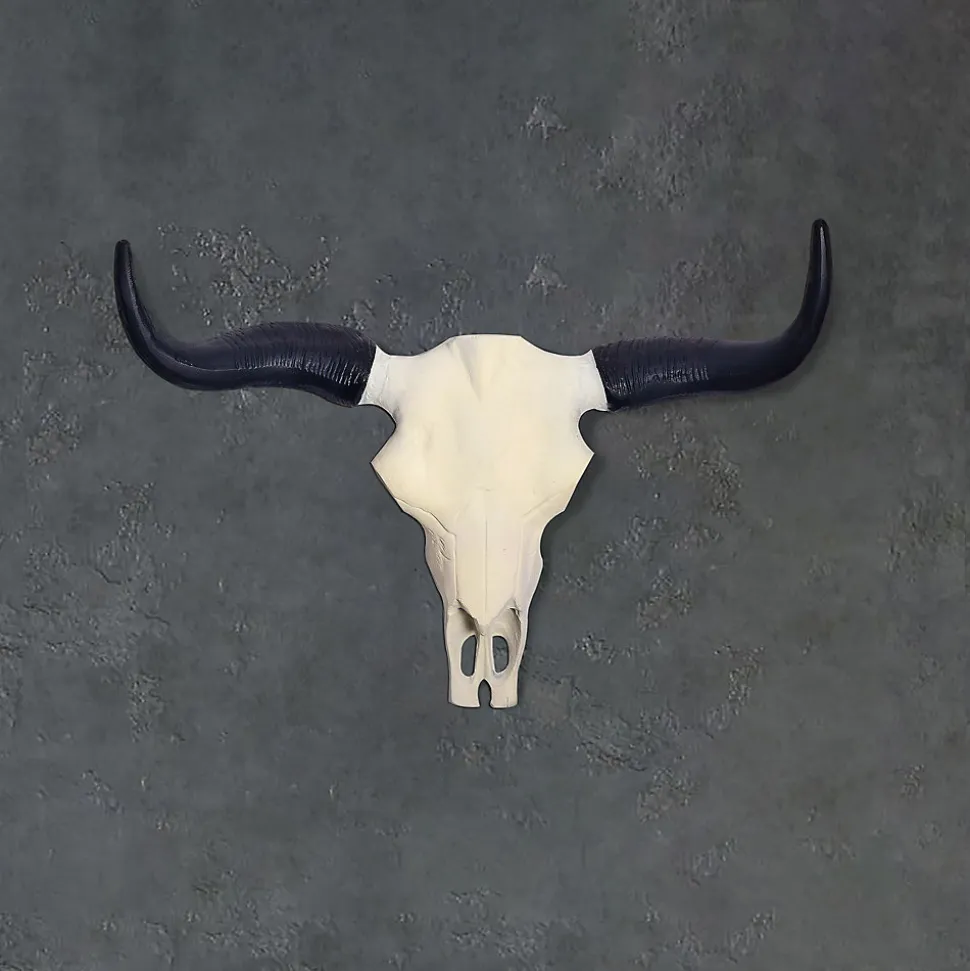 Crâne Décoratif de Buffle Blanc 55,5 cm Aluminium Tête de Taureau FineBuy