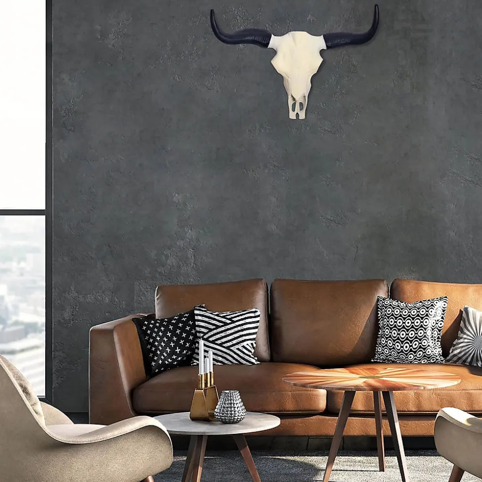 Crâne Décoratif de Buffle Blanc 55,5 cm Aluminium Tête de Taureau FineBuy