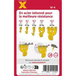 Crochet pour tableau vendu par 10 Crochet X N° 4 + 30 épingles charge maxi 30 KG