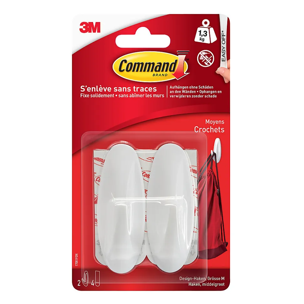 Crochets Design moyens blancs Command 17081 2 crochets + 4 languettes