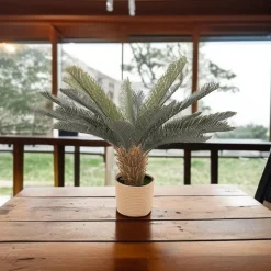 Cycas 85 - Plante Tropicale Artificielle Décorative Cycas H85 cm pour Intérieur Extérieur avec Pot Beige