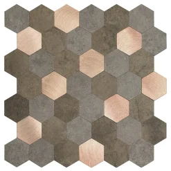 Dalle adhésive murale Wall Tiles premium D-C-Fix® hexagones effet pierre et cuivre L.34,5 x l.30cm