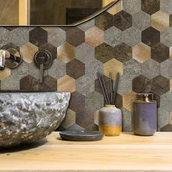Dalle adhésive murale Wall Tiles premium D-C-Fix® hexagones effet pierre et cuivre L.34,5 x l.30cm