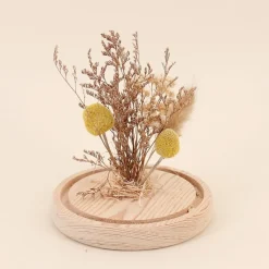 Déco à poser cloche avec fleurs séchées 17x14cm