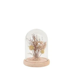 Déco à poser cloche avec fleurs séchées 17x14cm