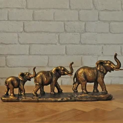 Déco famille 3 éléphants dorés 41x10x17cm