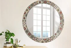 Décoratif Miroir Rond Cadre Verre Wallfluent fi80 cm Motif Turc Décoration Murale Premium Sécurisé