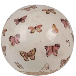 Décoration boule beige céramique papilllons 12x12cm