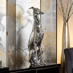 Décoration Design Chien aluminium argenté sculpture lévrier chien statue FineBuy