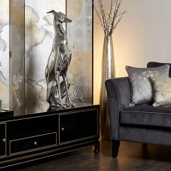 Décoration Design Chien aluminium argenté sculpture lévrier chien statue FineBuy