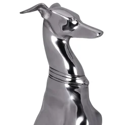 Décoration Design Chien aluminium argenté sculpture lévrier chien statue FineBuy