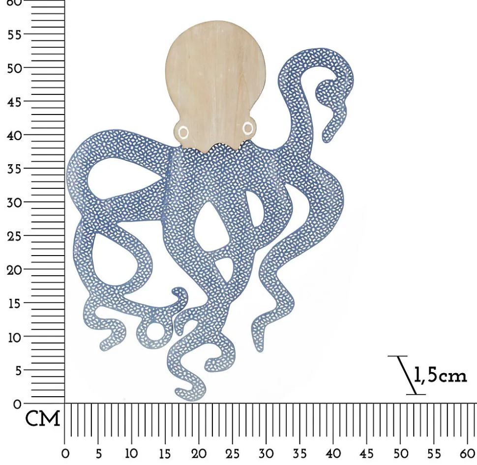 Décoration murale en mdf et métal Octopus 41x1.5x57 cm
